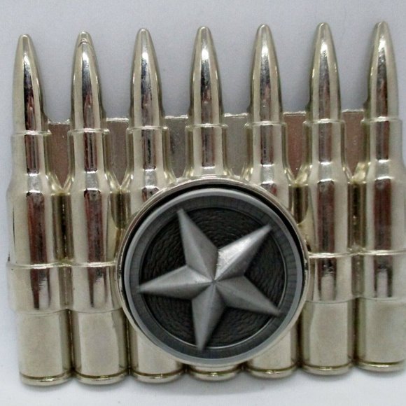 Silver Seven Bullet Spinning Star Belt Buckle - Picture 2 of 7